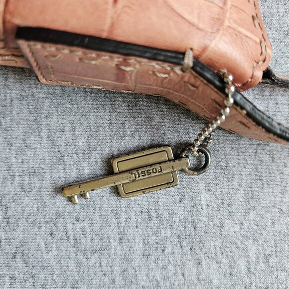 Vintage Y2K 90s 2000s Fossil Pink Alligator Leather Shoulder Club Hobo Bag Purse - Picture 6 of 9